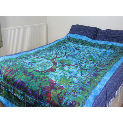 Ganesha handicrafts- Tree of Life Cotton Bed Throw, Tree of Life Cotton Bed Throw, Bed throw, Cotton Bed Throw, Cotton Bed, Tree of Life Cotton Bed, Tree of Life Cotton Bed Throw, Life cotton Bed Throw, Green and Blue  colour Tree of Life Cotton Bed Throw.