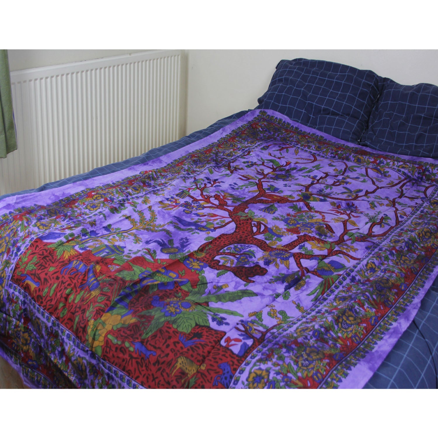 Ganesha handicrafts- Tree of Life Cotton Bed Throw, Tree of Life Cotton Bed Throw, Bed throw, Cotton Bed Throw, Cotton Bed, Tree of Life Cotton Bed, Life cotton Bed Throw, Multi colour Tree of Life Cotton Bed Throw. Purple Colour Tree Cotton Bed Throw.