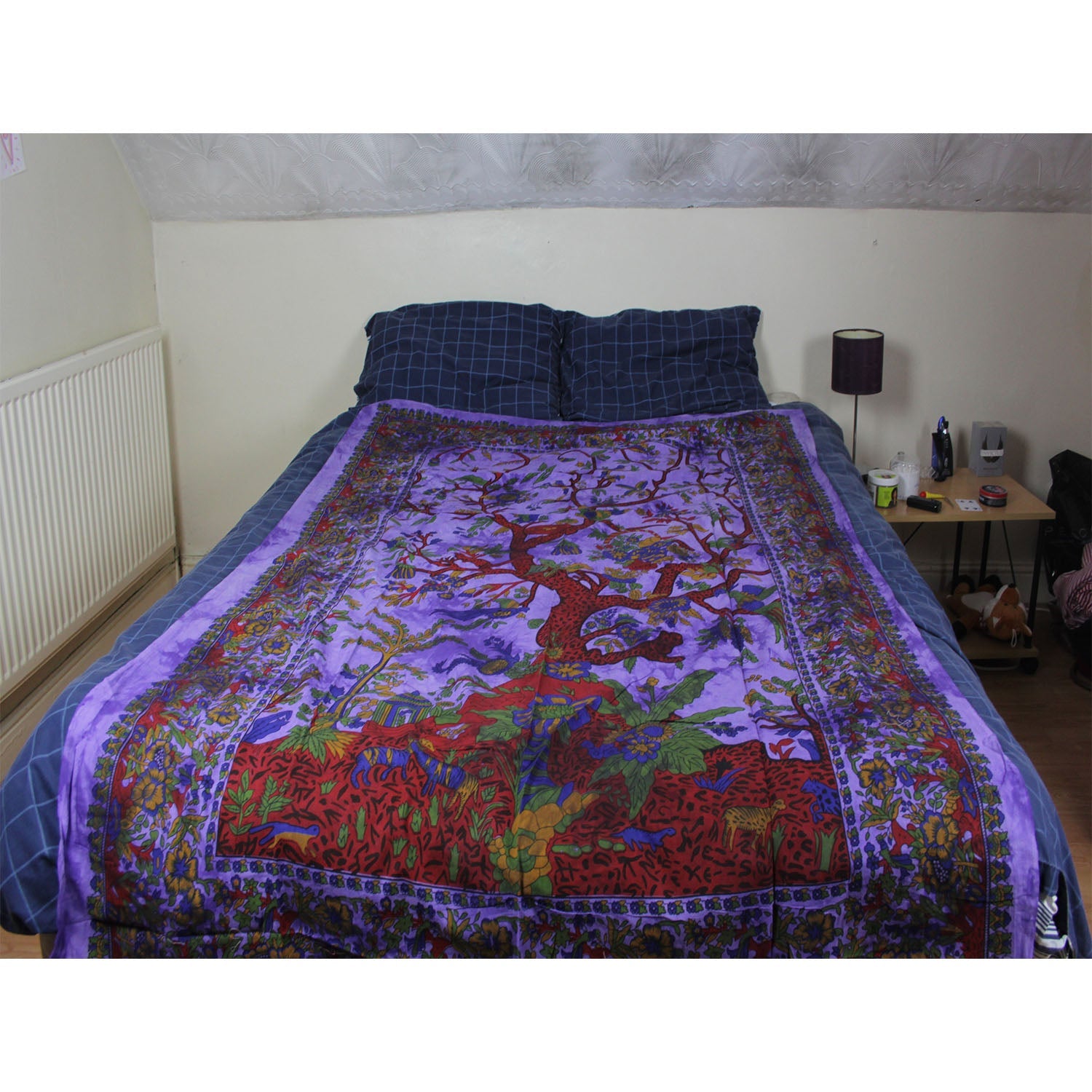 Ganesha handicrafts- Tree of Life Cotton Bed Throw, Tree of Life Cotton Bed Throw, Bed throw, Cotton Bed Throw, Cotton Bed, Tree of Life Cotton Bed, Life cotton Bed Throw, Multi colour Tree of Life Cotton Bed Throw. Purple Colour Tree Cotton Bed Throw.