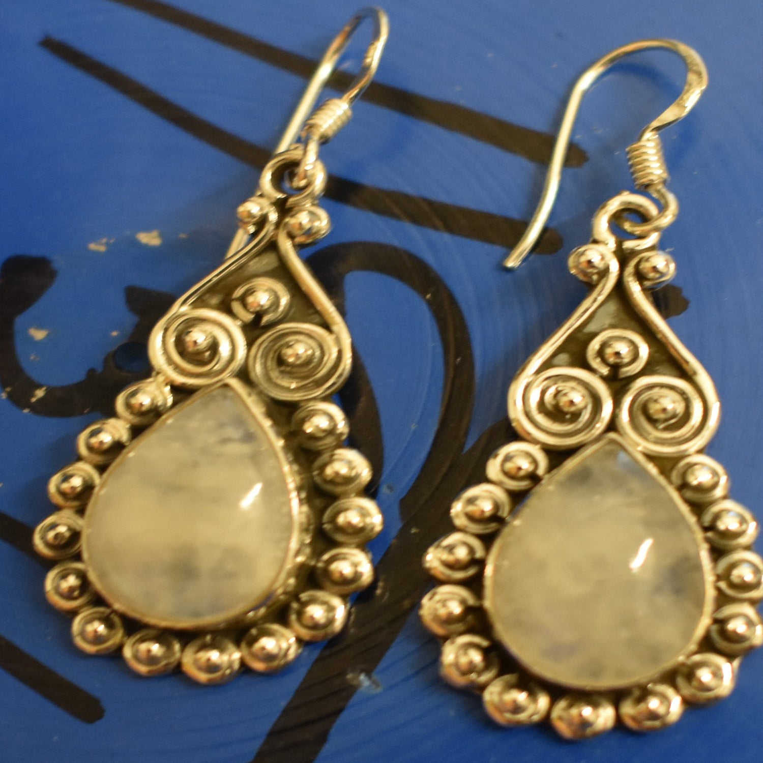 Ganesha Handicrafts, Vintage Moonstone Teardrops, Moonstone Teardrops, Drops, Tear Drops, Womens Trending Tear Drops, Womens Model Moonstone Drops, New Modern Drops, Womens Stylish Drops, Fashion For Women's Drops.  