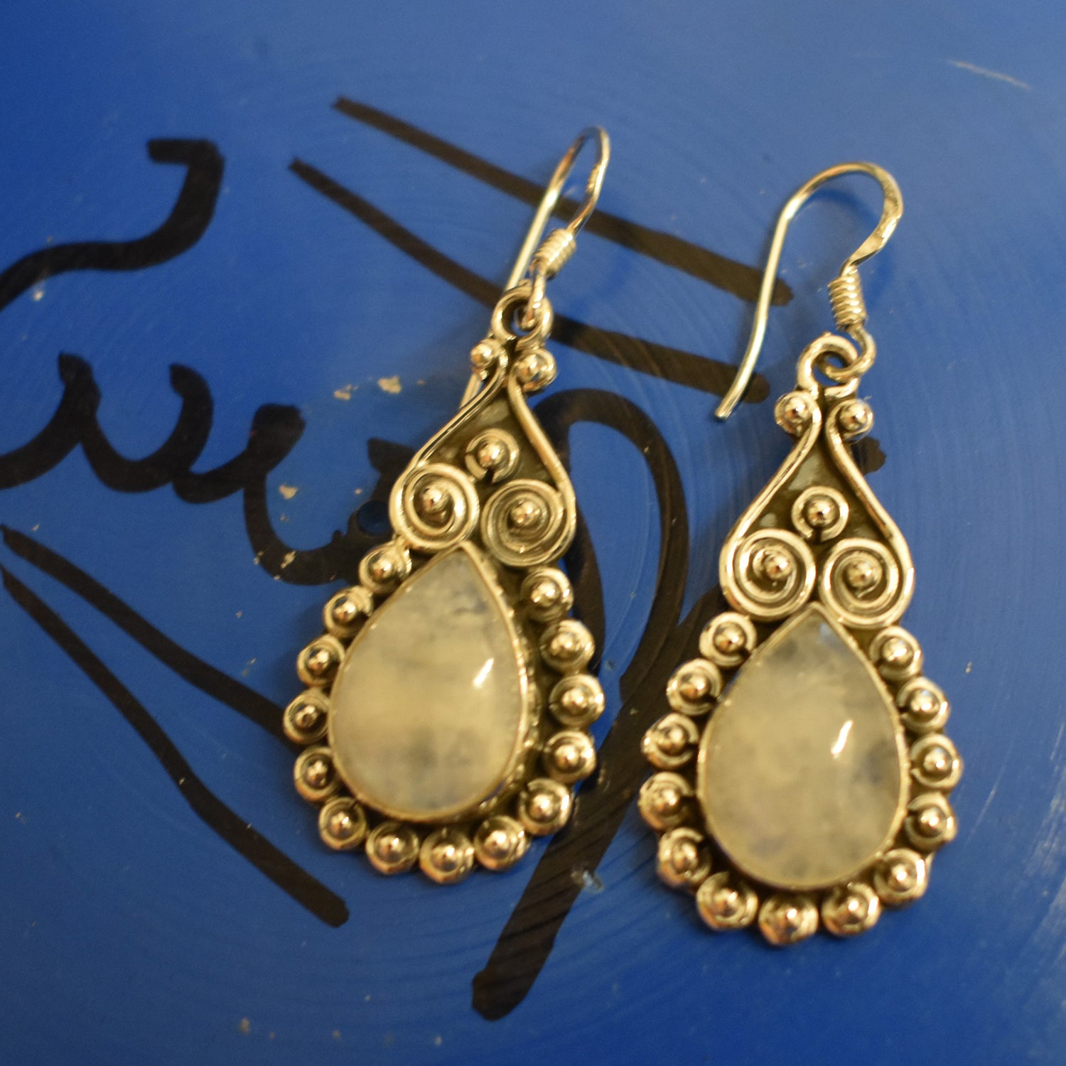 Ganesha Handicrafts, Vintage Moonstone Teardrops, Moonstone Teardrops, Drops, Tear Drops, Womens Trending Tear Drops, Womens Model Moonstone Drops, New Modern Drops, Womens Stylish Drops, Fashion For Women's Drops.  