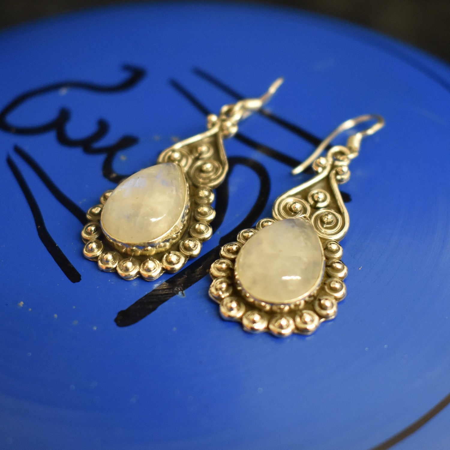 Ganesha Handicrafts, Vintage Moonstone Teardrops, Moonstone Teardrops, Drops, Tear Drops, Womens Trending Tear Drops, Womens Model Moonstone Drops, New Modern Drops, Womens Stylish Drops, Fashion For Women's Drops.  