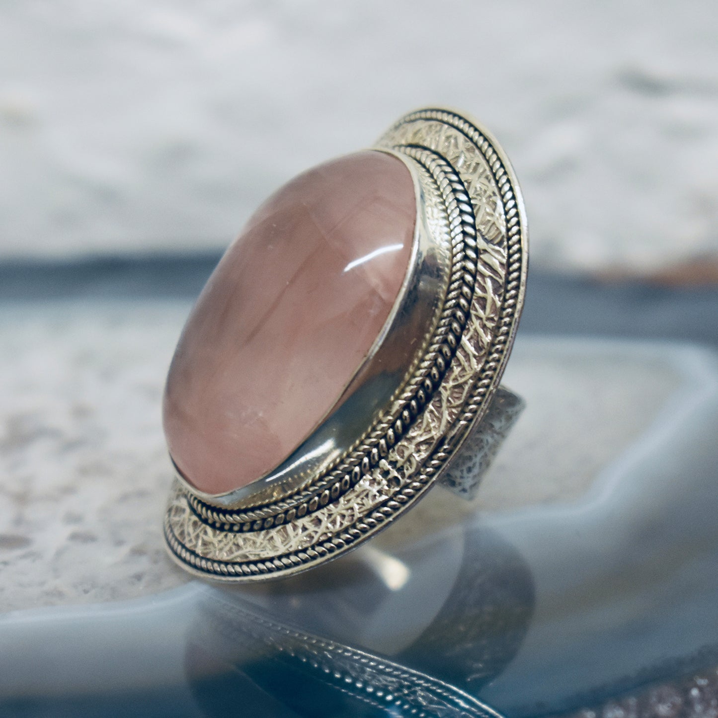 Ganesha Handicrafts, Vintage Rose Quartz Ring, Rose Quartz Ring, Vintage Rose Ring, Vintage Quartz Ring, Women's Trending Ring, New Modern Women's Ring, Women's stylish Ring.  