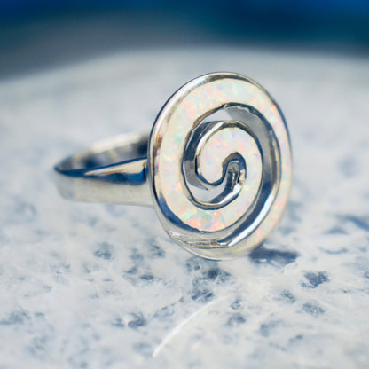 Ganesha Handicrafts, White cultured Opal Swirl (925) Sterling Silver, White cultured Opal Swirl Ring, 925-Sterling Silver Ring, Women's Trending Ring, new Model Women's Ring, Womens Modern Ring.  